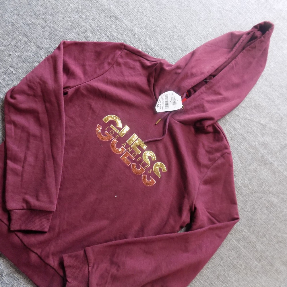 Guess Rahim Logo Pullover Hoodie Women M Mystic Wine New Sequin Graphic Hoodie